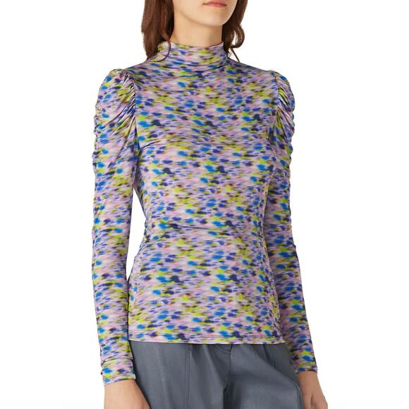 Tanya Taylor Shirt Womens X Small Blue Purple Green Adonica Mock Neck Cropped - Picture 3 of 10